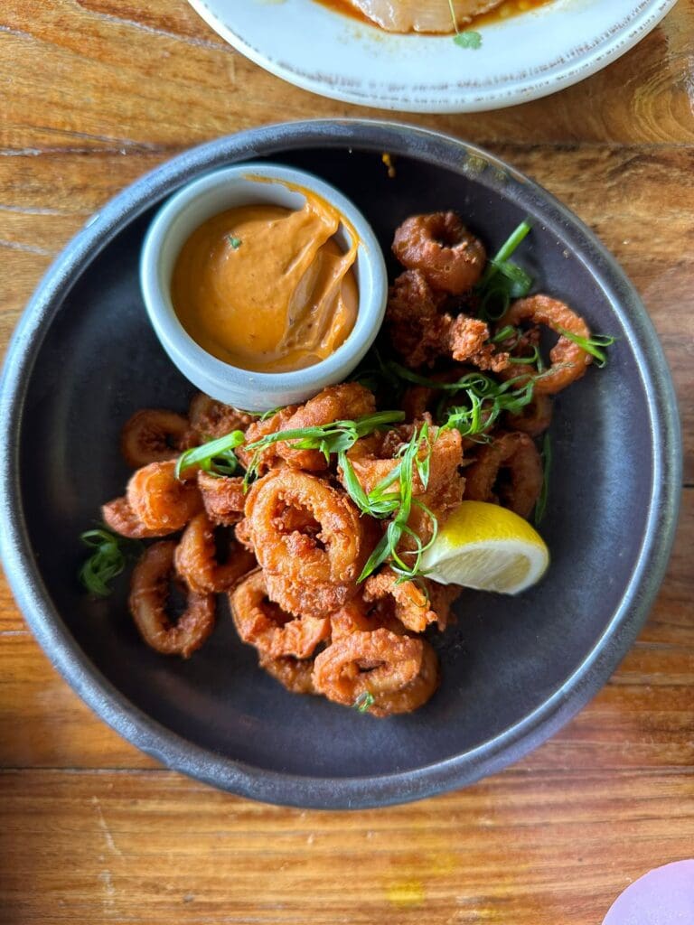 Crispy-Fried-Calamari-with-Spicy-Aioli-and-Lemon-Garnish